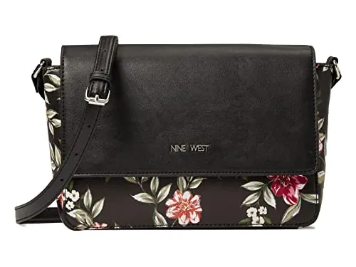 Nine West Calandra Mini Flap Crossbody Black Blooms Floral One Size