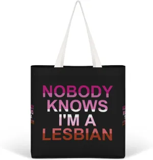Nobody Knows I'm A Lesbian Fashion Women Handbags Full Printed Shopping Canvas Tote Bag For Work Travel