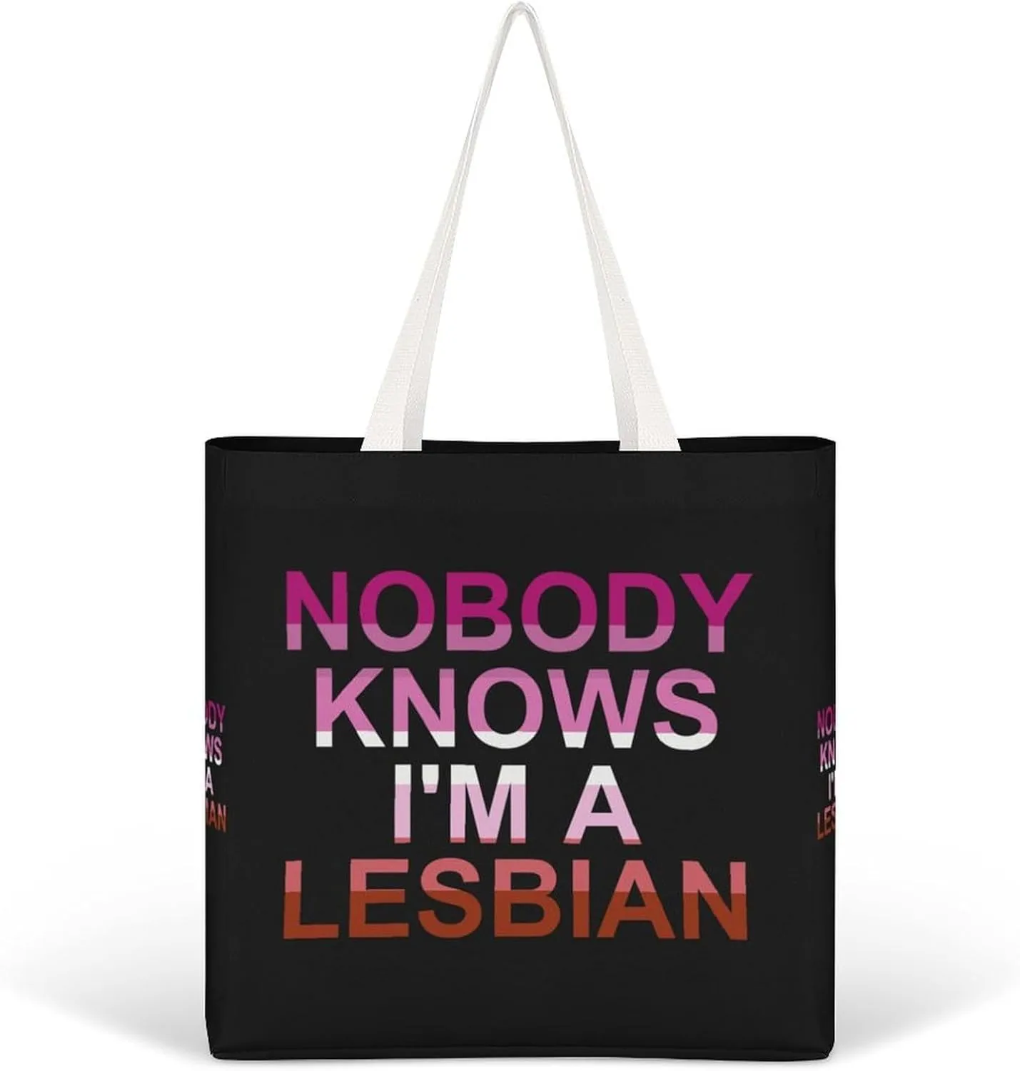 Nobody Knows I'm A Lesbian Fashion Women Handbags Full Printed Shopping Canvas Tote Bag For Work Travel