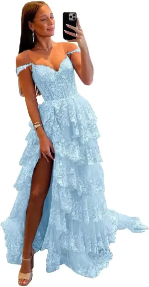Noras dress Sweetheart Prom Dress Long with Slit Off The Shoulder Lace Applique Evening Dress for Teens NO114