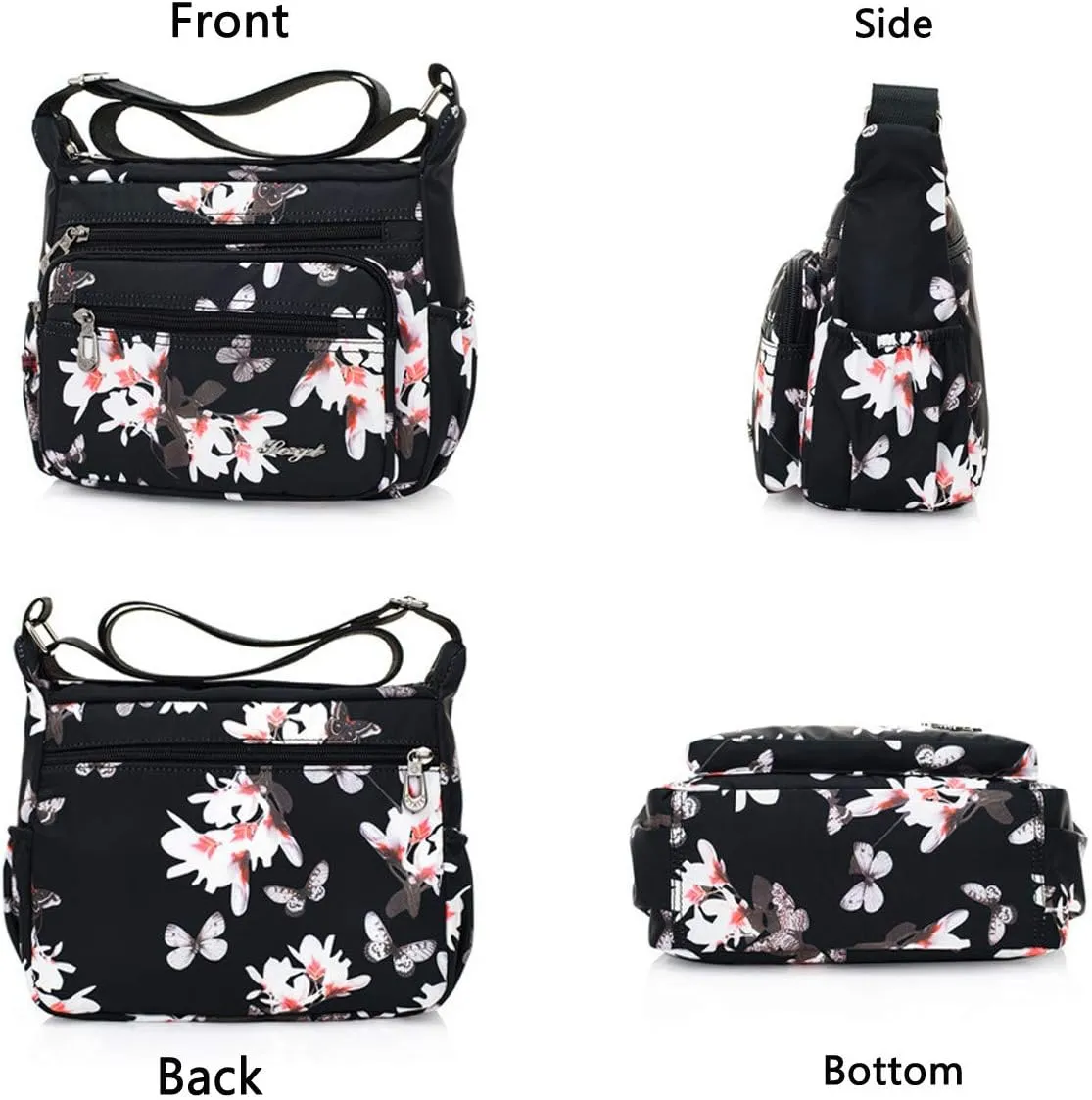 Nylon Floral Multi-Pocket Crossbody Purse Bags for Women Travel Shoulder Bag