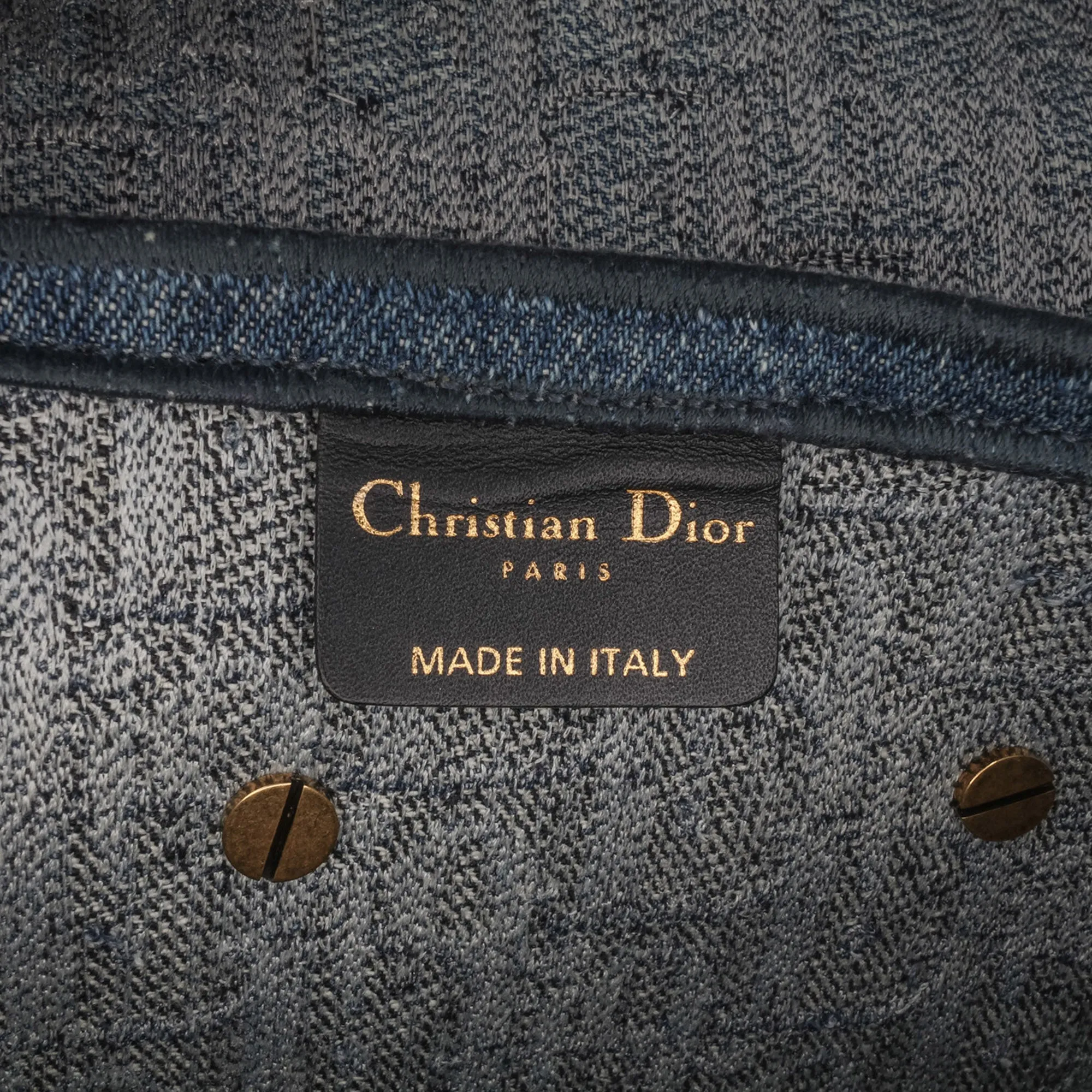 Oblique Embroidered Denim Saddle Bag