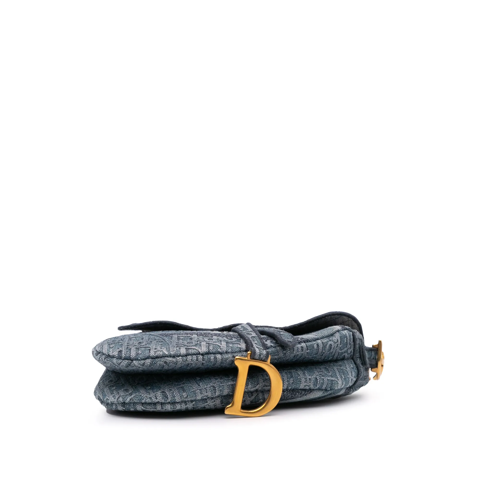 Oblique Embroidered Denim Saddle Bag