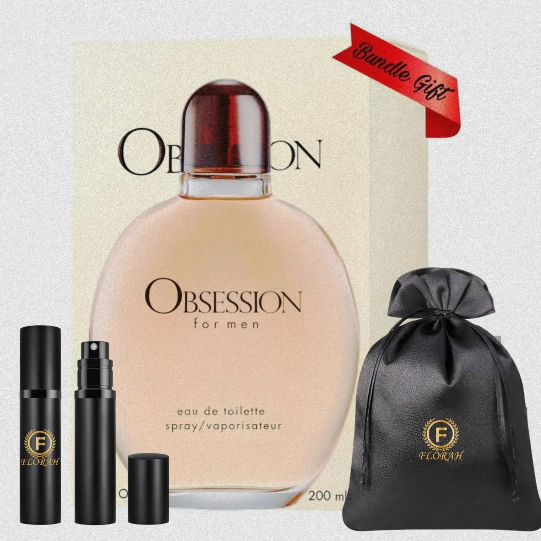 Obsession Cologne For Men Eau De Toilette Spray 6.7 oz Bundle with .5 Oz Travel size Perfume and Velvet Travel Bag
