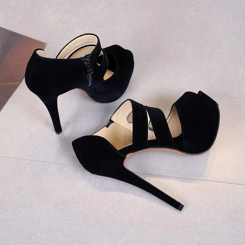OCHENTA Women's Peep Toe Prom Heels Platform High Heels Sandal Pumps Zipper Hollow Out Sexy Heels