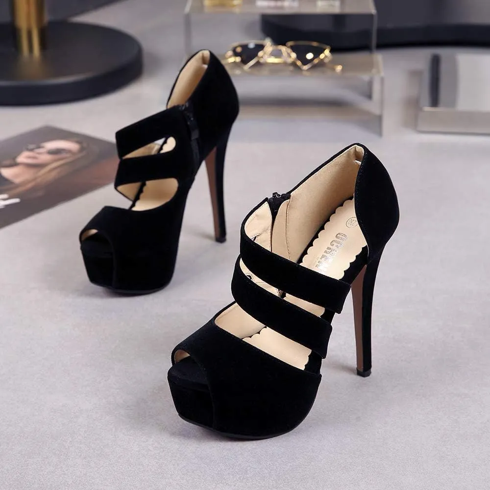 OCHENTA Women's Peep Toe Prom Heels Platform High Heels Sandal Pumps Zipper Hollow Out Sexy Heels
