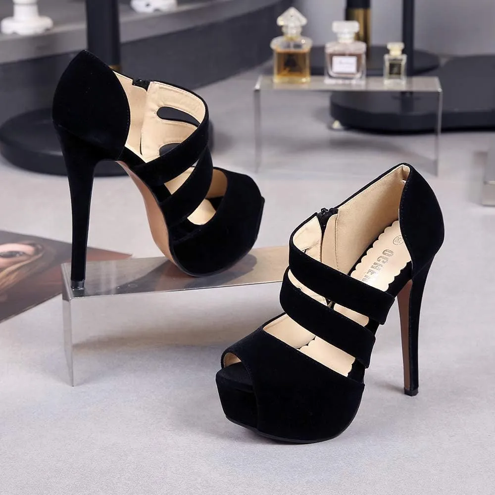 OCHENTA Women's Peep Toe Prom Heels Platform High Heels Sandal Pumps Zipper Hollow Out Sexy Heels