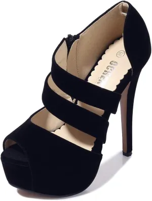 OCHENTA Women's Peep Toe Prom Heels Platform High Heels Sandal Pumps Zipper Hollow Out Sexy Heels