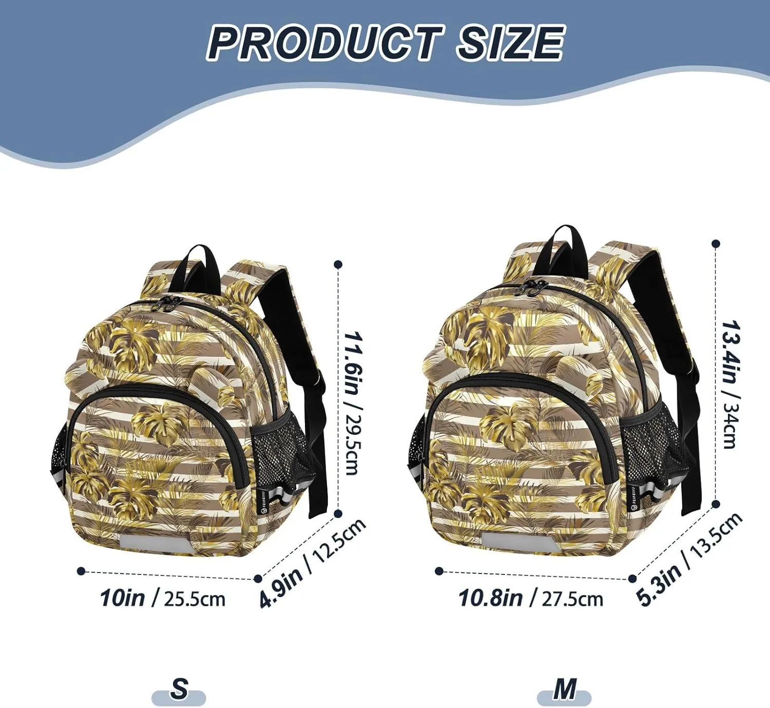 ODAWA Children's Leash Backpacks, Floral Tropical Leaves Stripes Small Backpack for Toddler Girls 3-6 Years