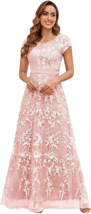 OFEYCHUN Cap Sleeve Mother of The Bride Dresses for Women Lace Applique Formal Wedding Guest Dress