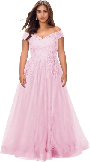 Off The Shoulder Tulle Mother of The Bride Dresses Plus Size Lace Applique Long Formal Evening Dress