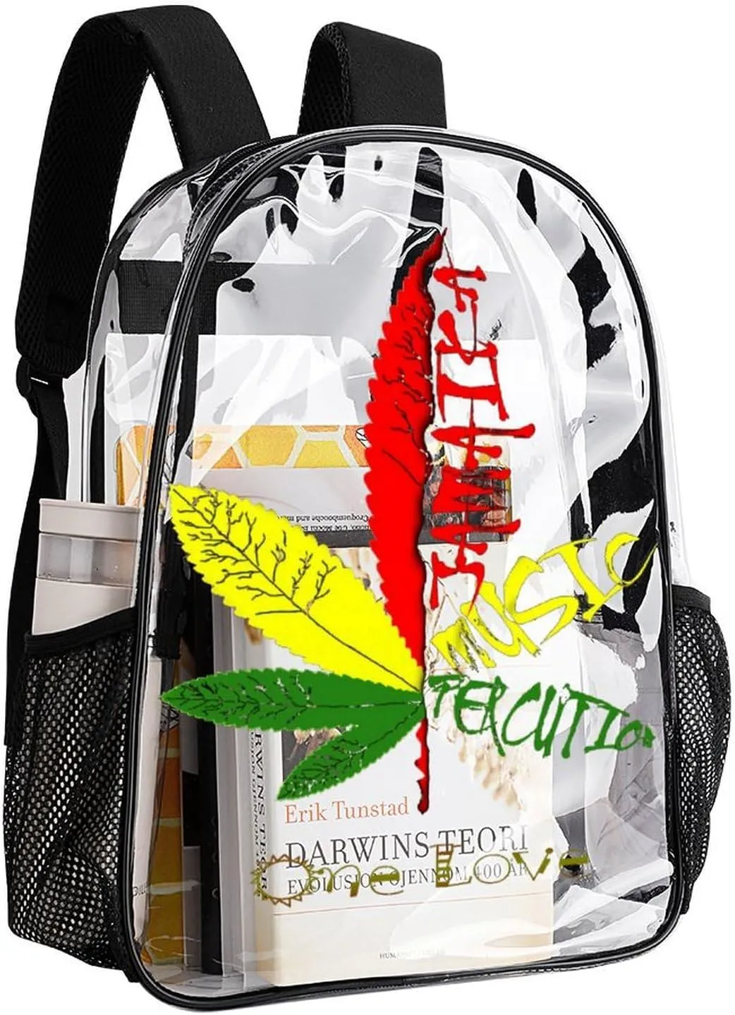 One Love Jamaican Rasta Reggae Clear Backpacks PVC Transparent Laptop Backpack Multipurpose Double Shoulder Bag for Men Women Gifts