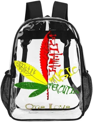 One Love Jamaican Rasta Reggae Clear Backpacks PVC Transparent Laptop Backpack Multipurpose Double Shoulder Bag for Men Women Gifts