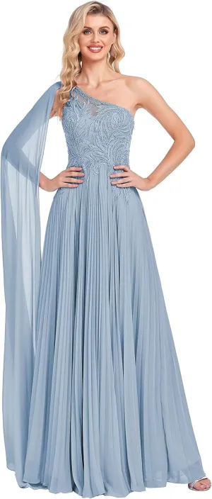 One Shoulder Prom Dresses 2025 Lace Appliques Evening Dress Long Chiffon A-line Flowy Formal Dresses for Women