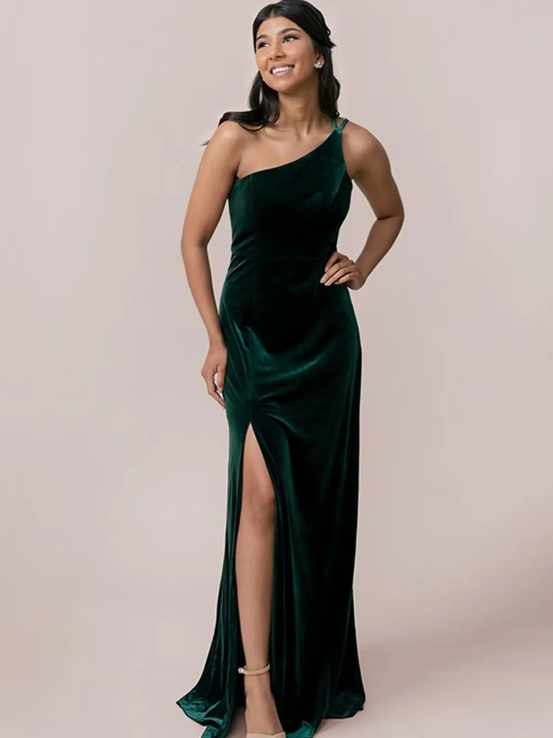 One Shoulder Velvet Bridesmaid Dress Long for Women 2024 with Slit Wedding Guest Dress Formal