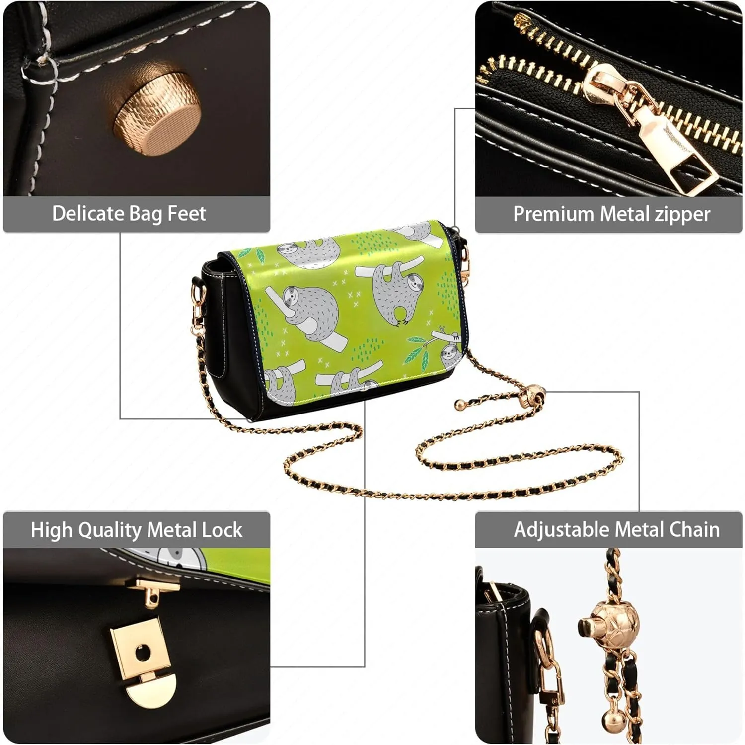 Orange Gray Chrysanthemum Women Crossbody Purse Aesthetic Women Shoulder Leather Bags Phone Handbags with Chain Strap