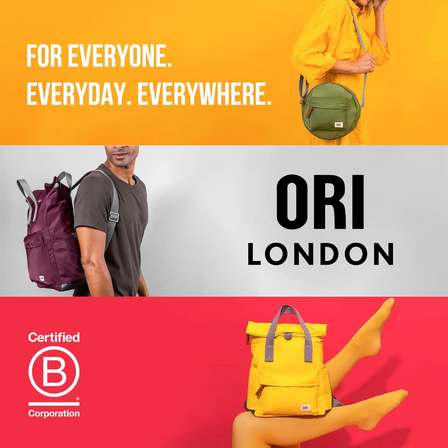 ORI LONDON Small Tote Bag Backpack - Nylon Tote Backpack for Women & Men - Wide Mouth, Chunky Zippers - The Bantry, Airforce Blue