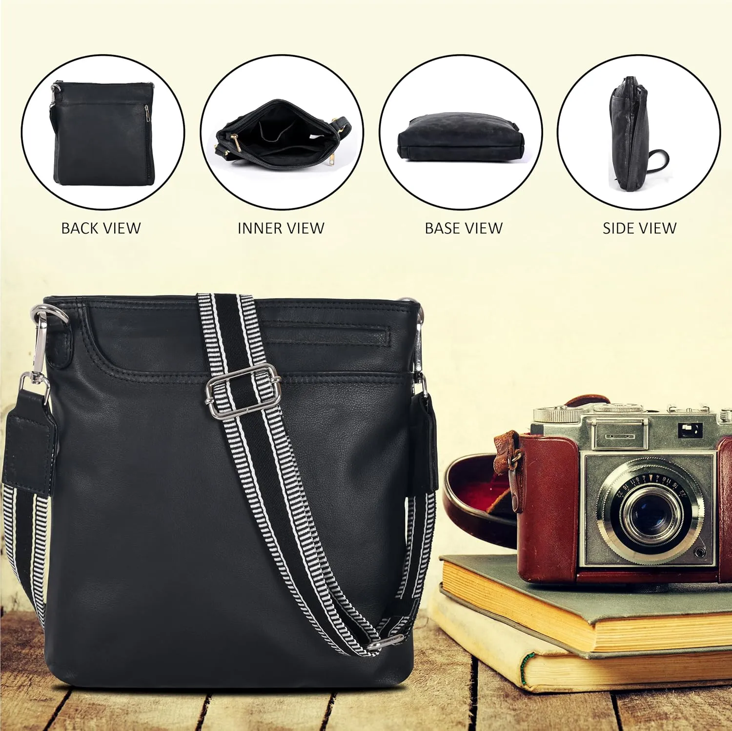 Ozora Multi Pockets Handmade Leather Crossbody Handbags & Sling Bag for Men & Women with Detachable Holster