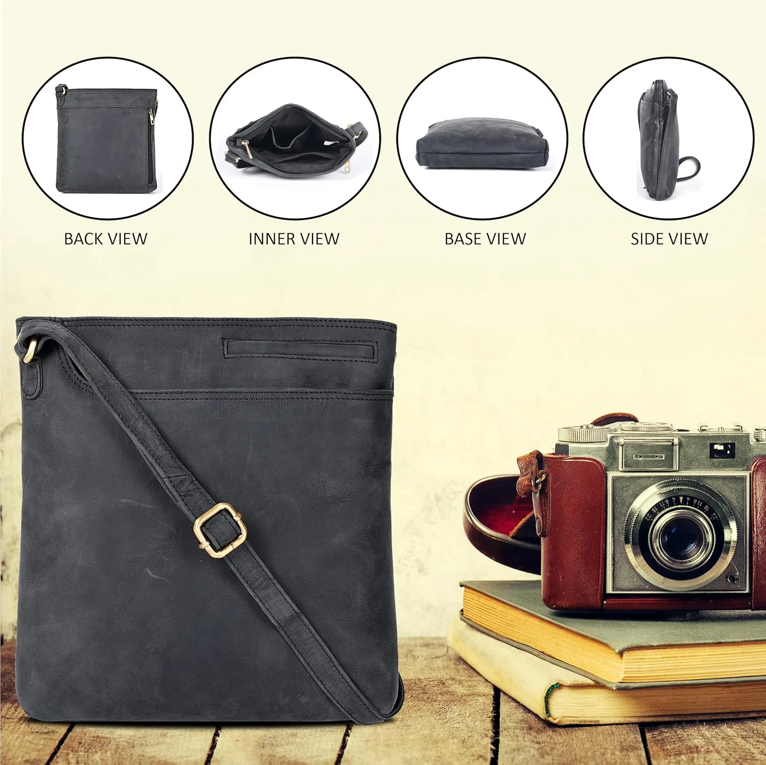 Ozora Multi Pockets Handmade Leather Crossbody Handbags & Sling Bag for Men & Women with Detachable Holster