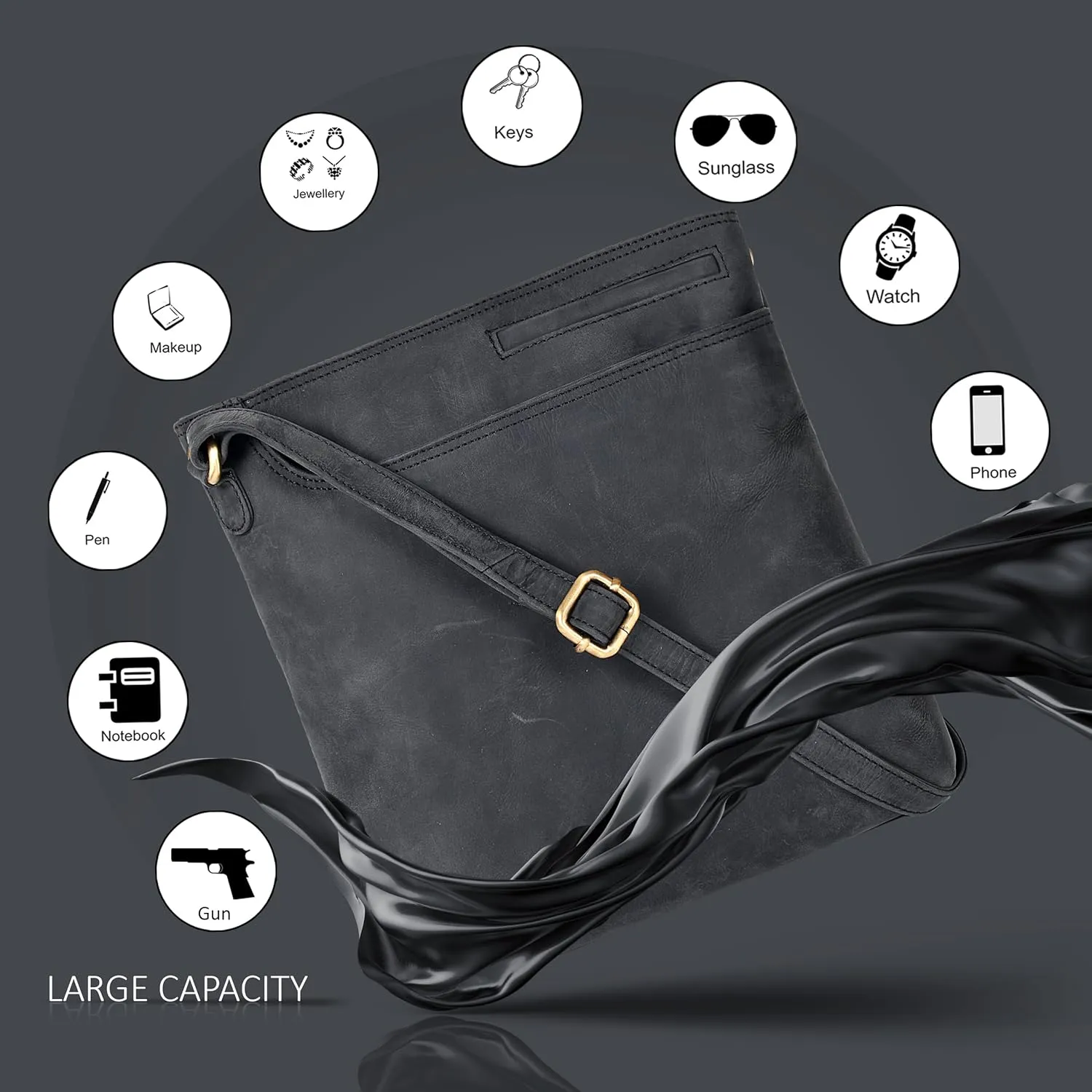 Ozora Multi Pockets Handmade Leather Crossbody Handbags & Sling Bag for Men & Women with Detachable Holster