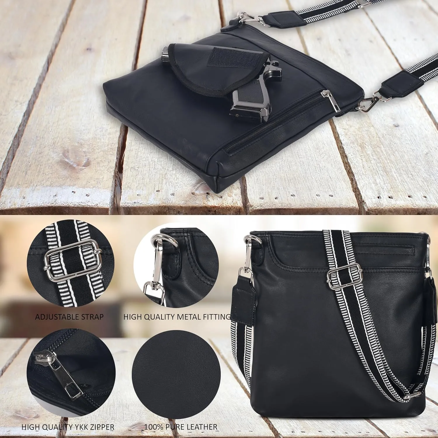 Ozora Multi Pockets Handmade Leather Crossbody Handbags & Sling Bag for Men & Women with Detachable Holster
