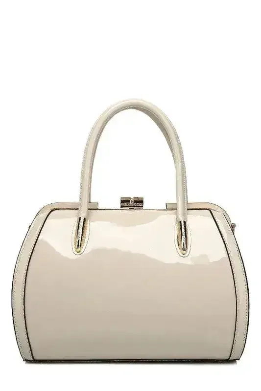 Patent Satchel Handbag - Gold Accent Faux Leather Bag | Femstylo