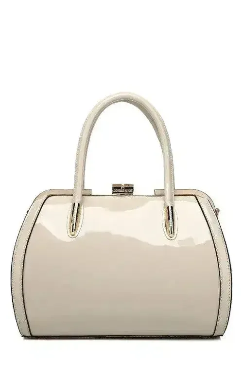 Patent Satchel Handbag - Gold Accent Faux Leather Bag | Femstylo