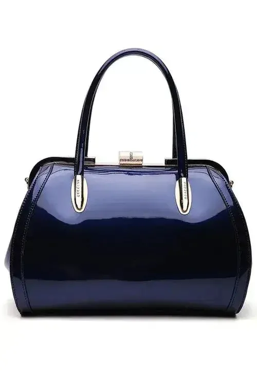 Patent Satchel Handbag - Gold Accent Faux Leather Bag | Femstylo
