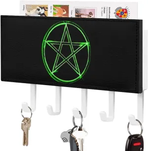 Pentagram Glow in Dark Novelty Key Holder Printed Keys Hook Mail Organizer Hanging Rack Decor with 5 Hooks for Wall