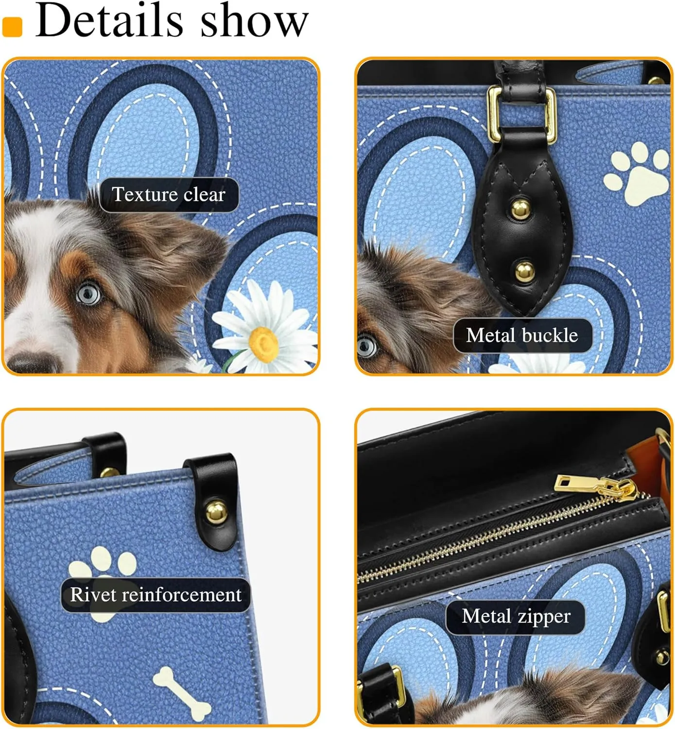 Personalized Australian Shepherd Dog Handbags, Custom Name Dog Leather Bags, Purses, Shoulder Bag, Gift For Dog Mom Dog Lover