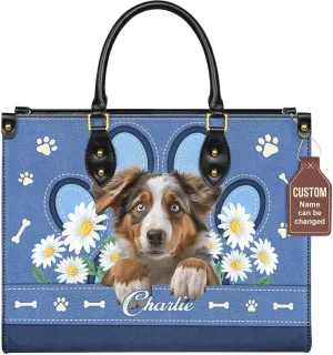 Personalized Australian Shepherd Dog Handbags, Custom Name Dog Leather Bags, Purses, Shoulder Bag, Gift For Dog Mom Dog Lover