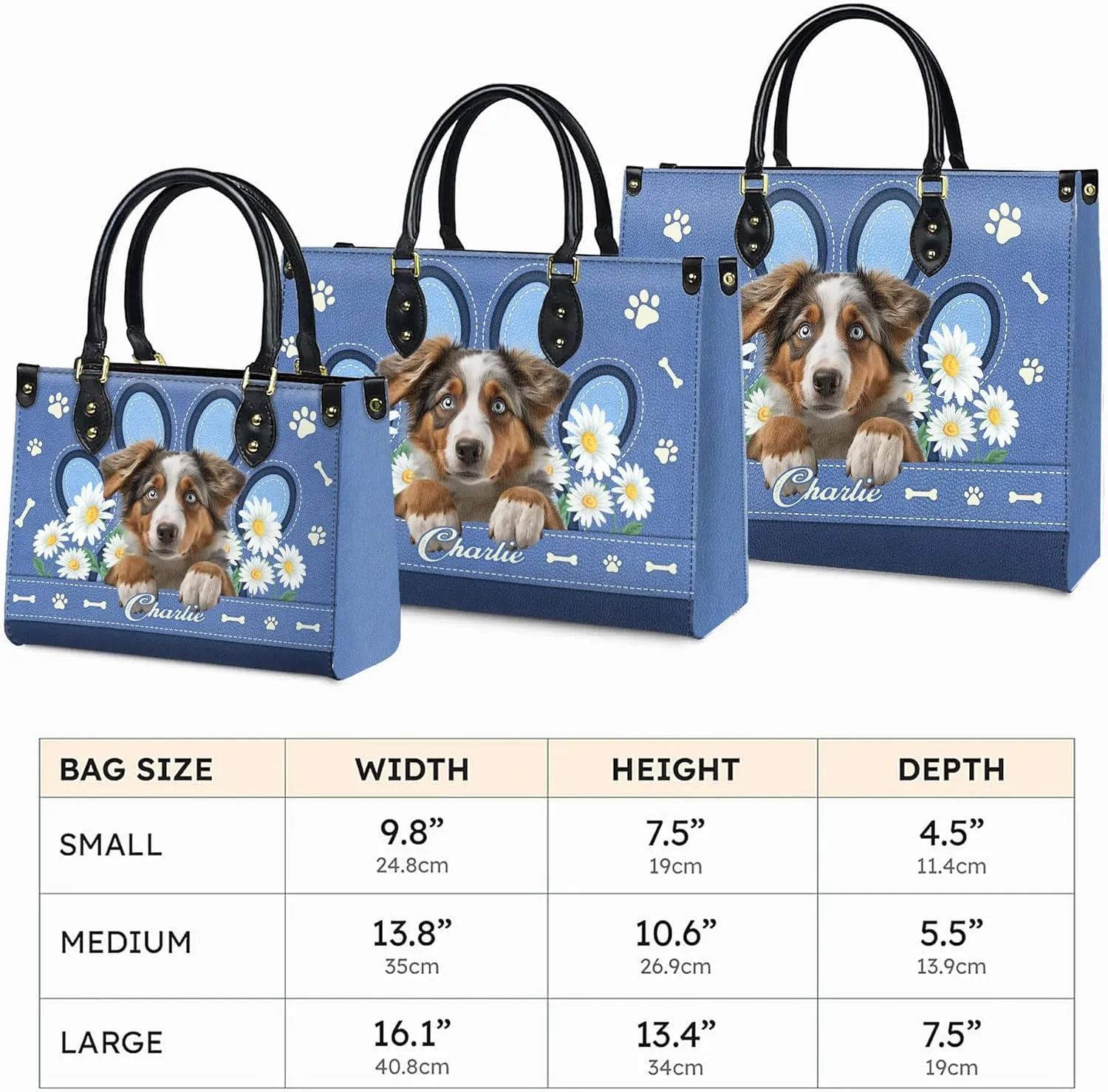 Personalized Australian Shepherd Dog Handbags, Custom Name Dog Leather Bags, Purses, Shoulder Bag, Gift For Dog Mom Dog Lover