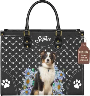 Personalized Australian Shepherd Dog Handbags, Custom Name Dog Leather Bags, Purses, Shoulder Bag, Gift For Dog Mom Dog Lover
