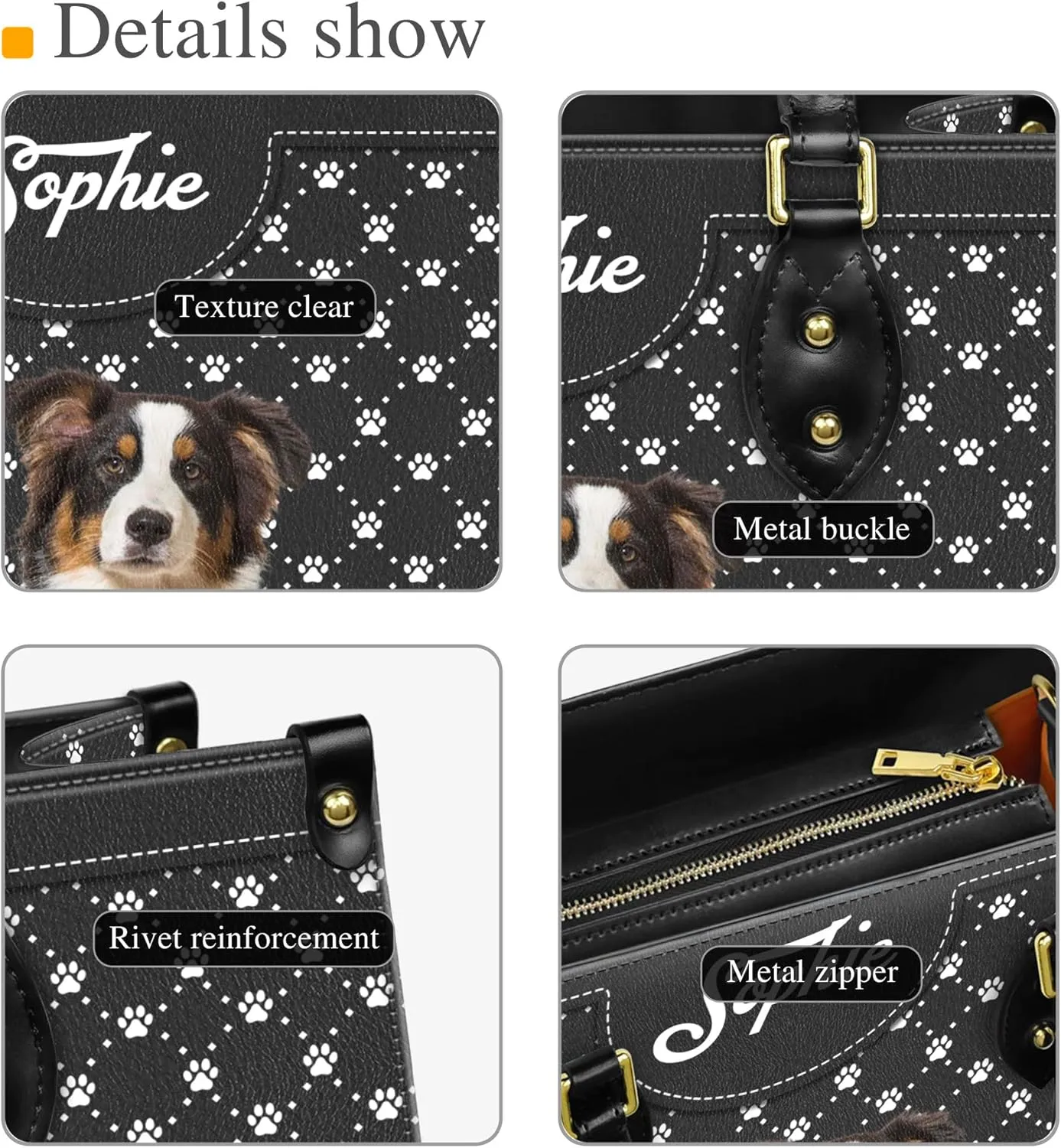 Personalized Australian Shepherd Dog Handbags, Custom Name Dog Leather Bags, Purses, Shoulder Bag, Gift For Dog Mom Dog Lover