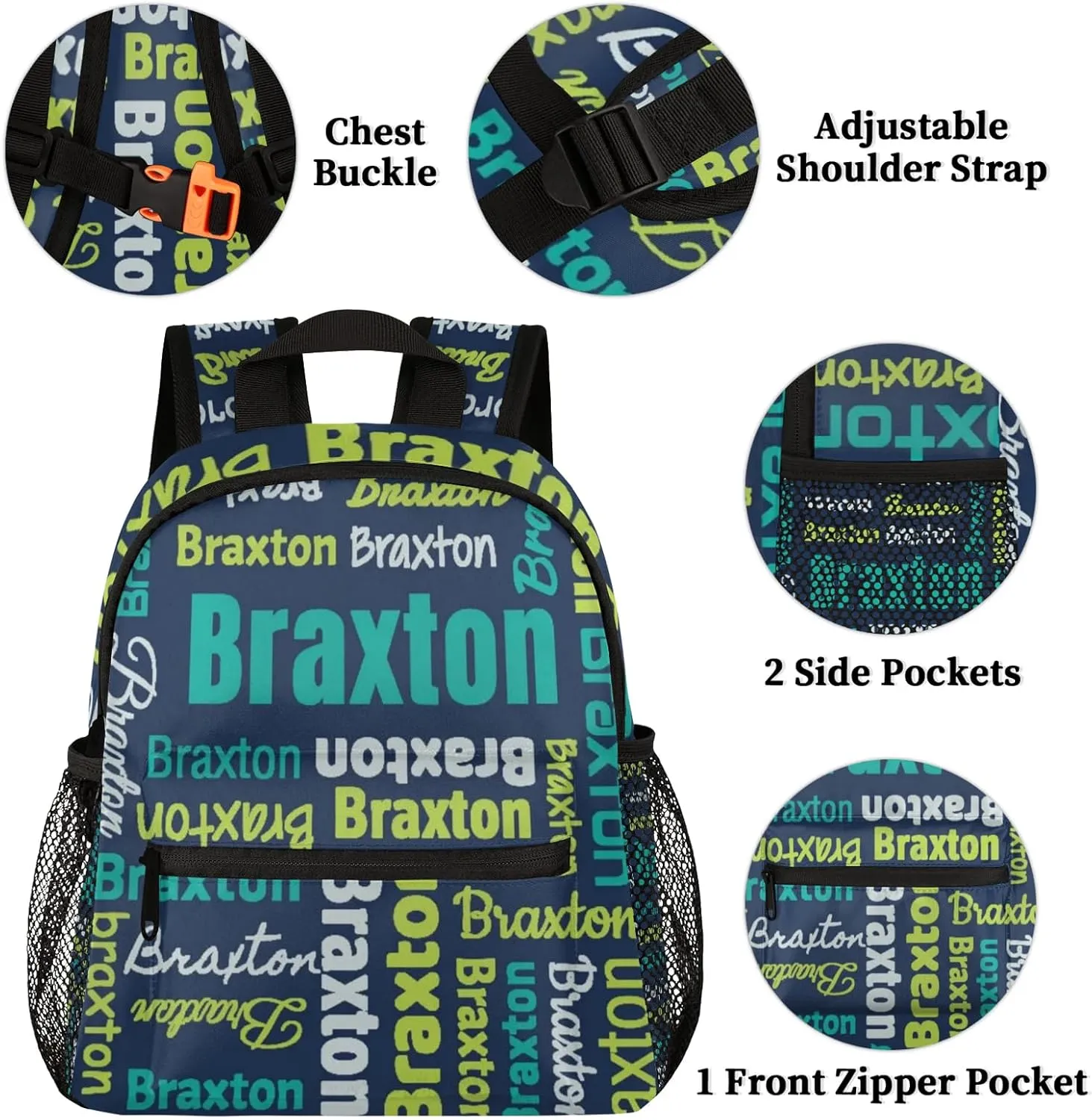 Personalized Backpacks with Name Customized Shoulder Bag Gifts for Women Men Waterproof Travel Casual Backpack 12in, Blue Yellow