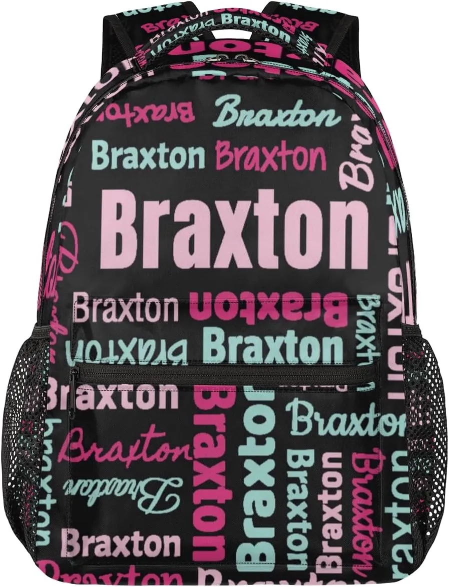 Personalized Backpacks with Name Large Customized Shoulder Bag Gifts for Women Men Waterproof Travel Casual Backpack 16in, Black Pink