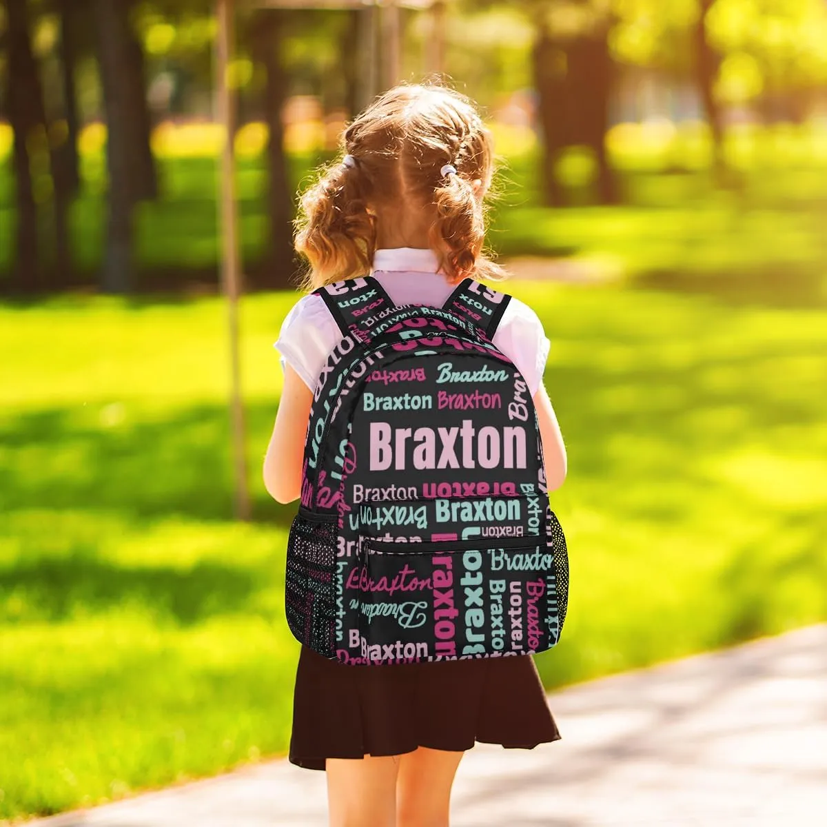 Personalized Backpacks with Name Large Customized Shoulder Bag Gifts for Women Men Waterproof Travel Casual Backpack 16in, Black Pink