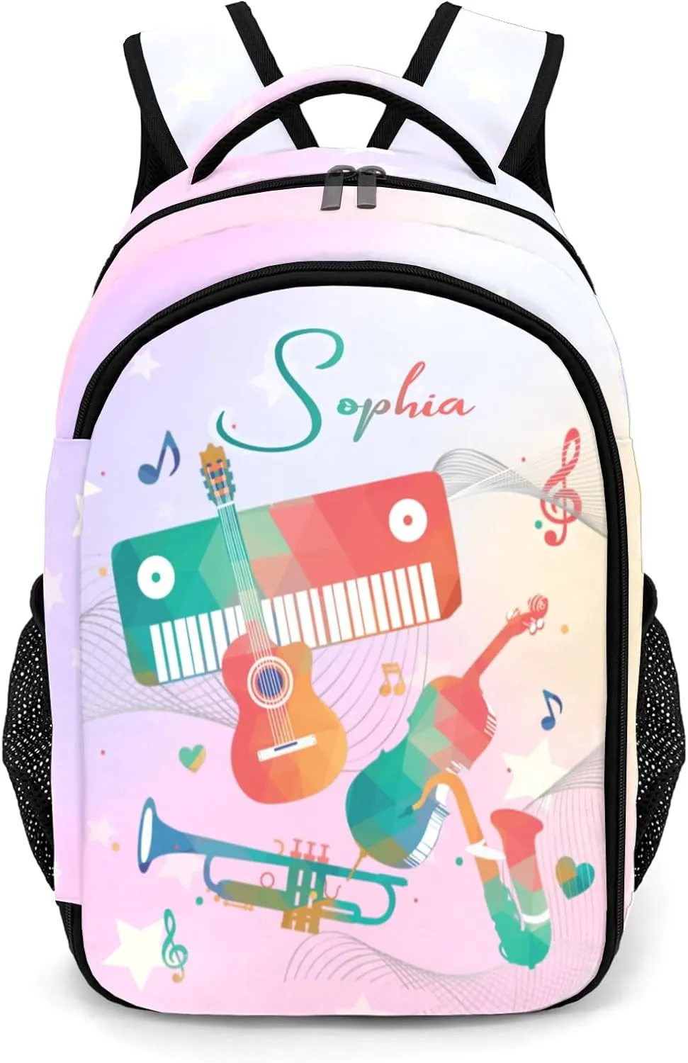 Personalized Bass Guitar Saxophone Piano Music Team Backpack Casual Bag Daypack Laptop Bag for Family Party Gift