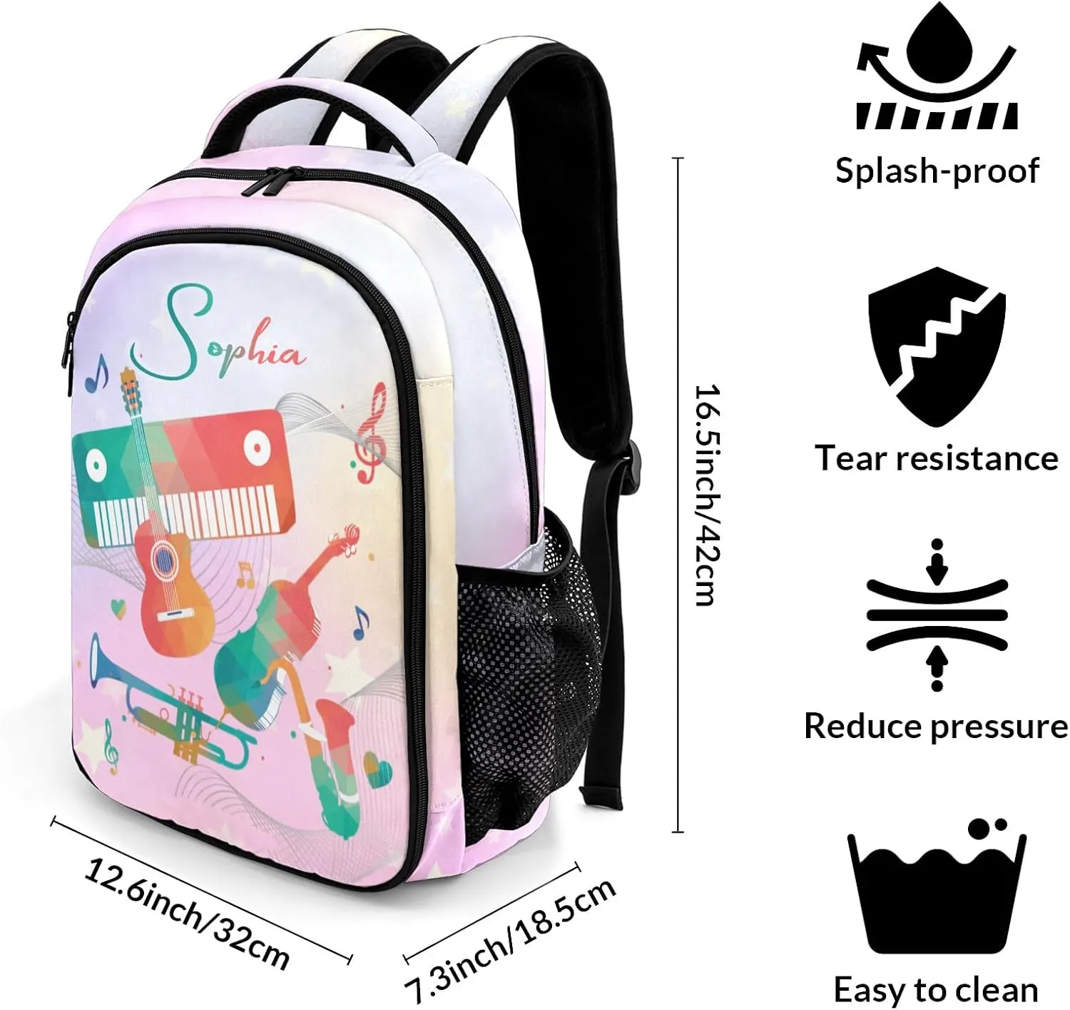 Personalized Bass Guitar Saxophone Piano Music Team Backpack Casual Bag Daypack Laptop Bag for Family Party Gift