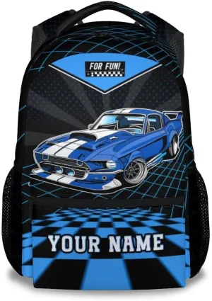 Personalized Car Backpack for School - 17 Inches Custom Teens Backpacks for College - Cool Black Bookbag for Student