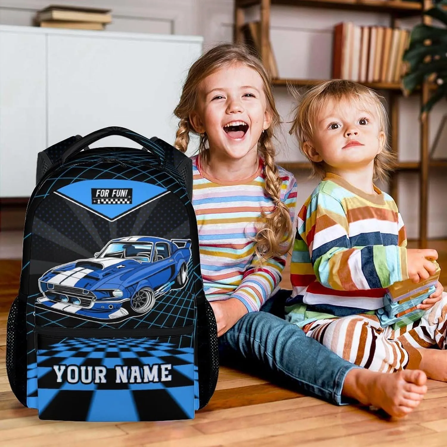 Personalized Car Backpack for School - 17 Inches Custom Teens Backpacks for College - Cool Black Bookbag for Student