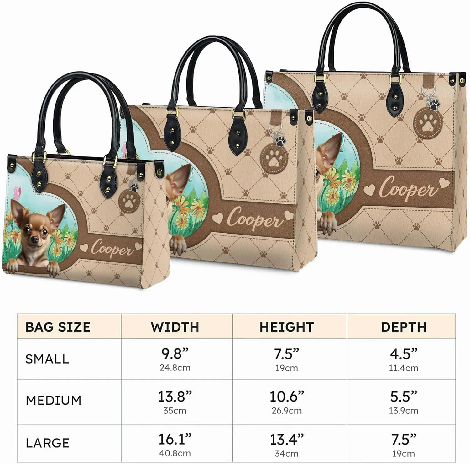 Personalized Chihuahua Dog Handbags, Custom Name Dog Leather Bags, Purses, Shoulder Bag, Gift For Dog Mom Dog Lover