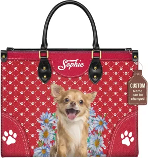 Personalized Chihuahua Dog Handbags, Custom Name Dog Leather Bags, Purses, Shoulder Bag, Gift For Dog Mom Dog Lover