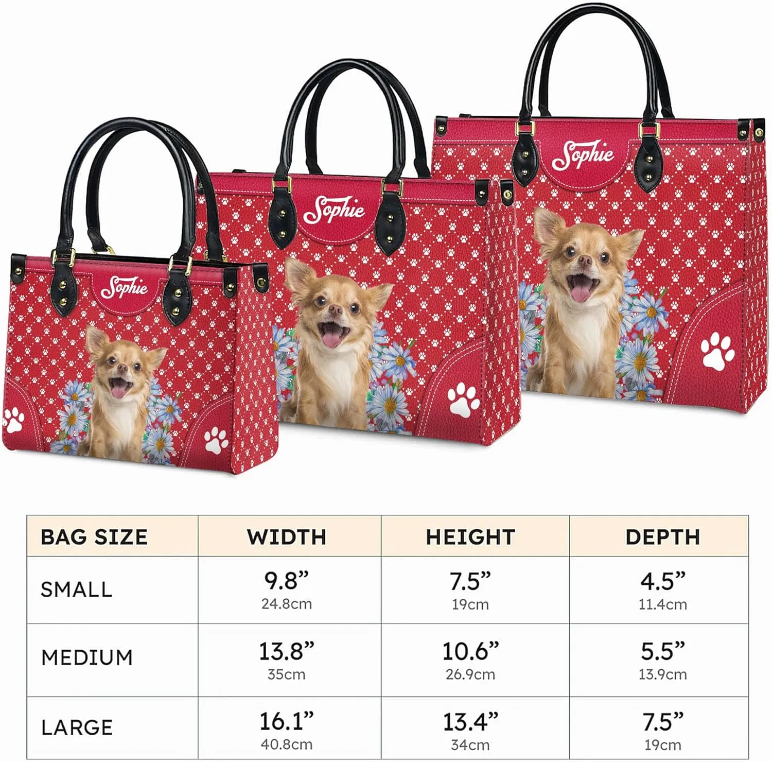 Personalized Chihuahua Dog Handbags, Custom Name Dog Leather Bags, Purses, Shoulder Bag, Gift For Dog Mom Dog Lover