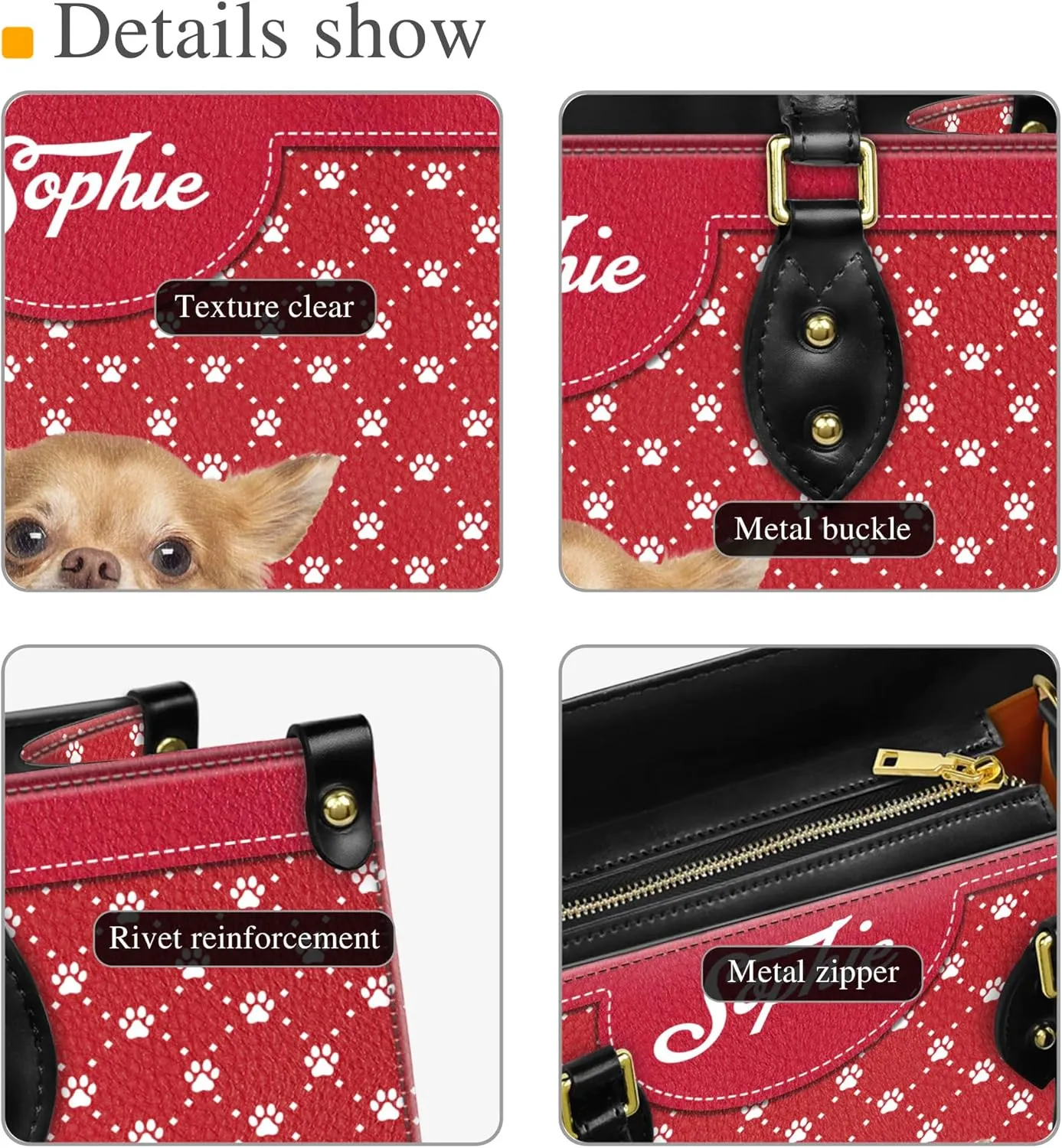 Personalized Chihuahua Dog Handbags, Custom Name Dog Leather Bags, Purses, Shoulder Bag, Gift For Dog Mom Dog Lover
