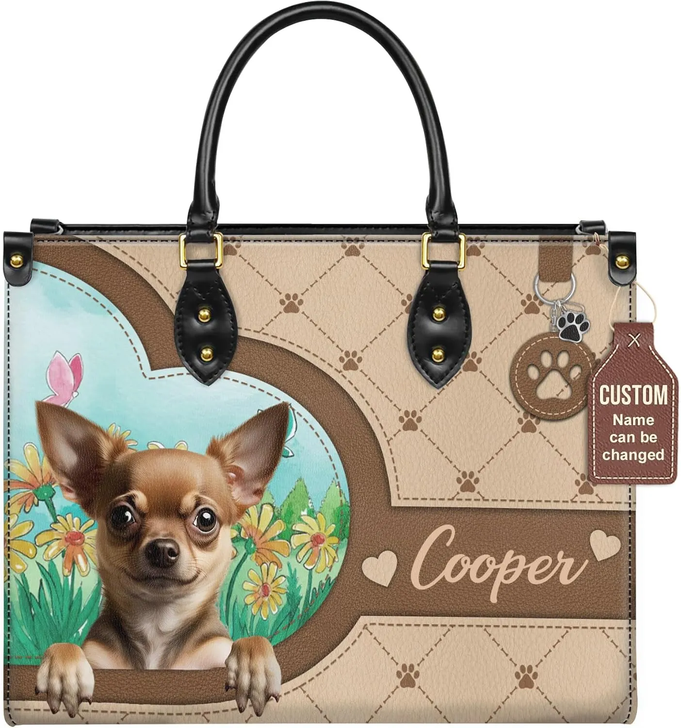 Personalized Chihuahua Dog Handbags, Custom Name Dog Leather Bags, Purses, Shoulder Bag, Gift For Dog Mom Dog Lover