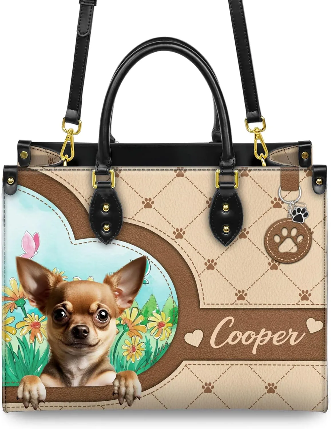 Personalized Chihuahua Dog Handbags, Custom Name Dog Leather Bags, Purses, Shoulder Bag, Gift For Dog Mom Dog Lover