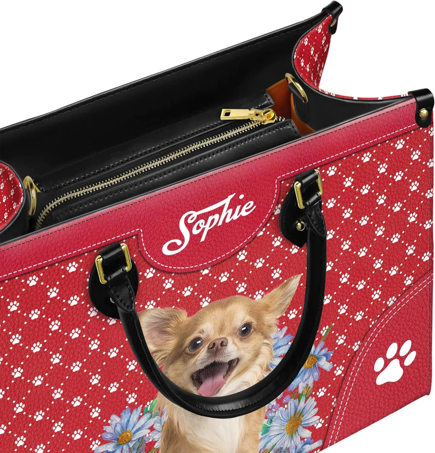 Personalized Chihuahua Dog Handbags, Custom Name Dog Leather Bags, Purses, Shoulder Bag, Gift For Dog Mom Dog Lover