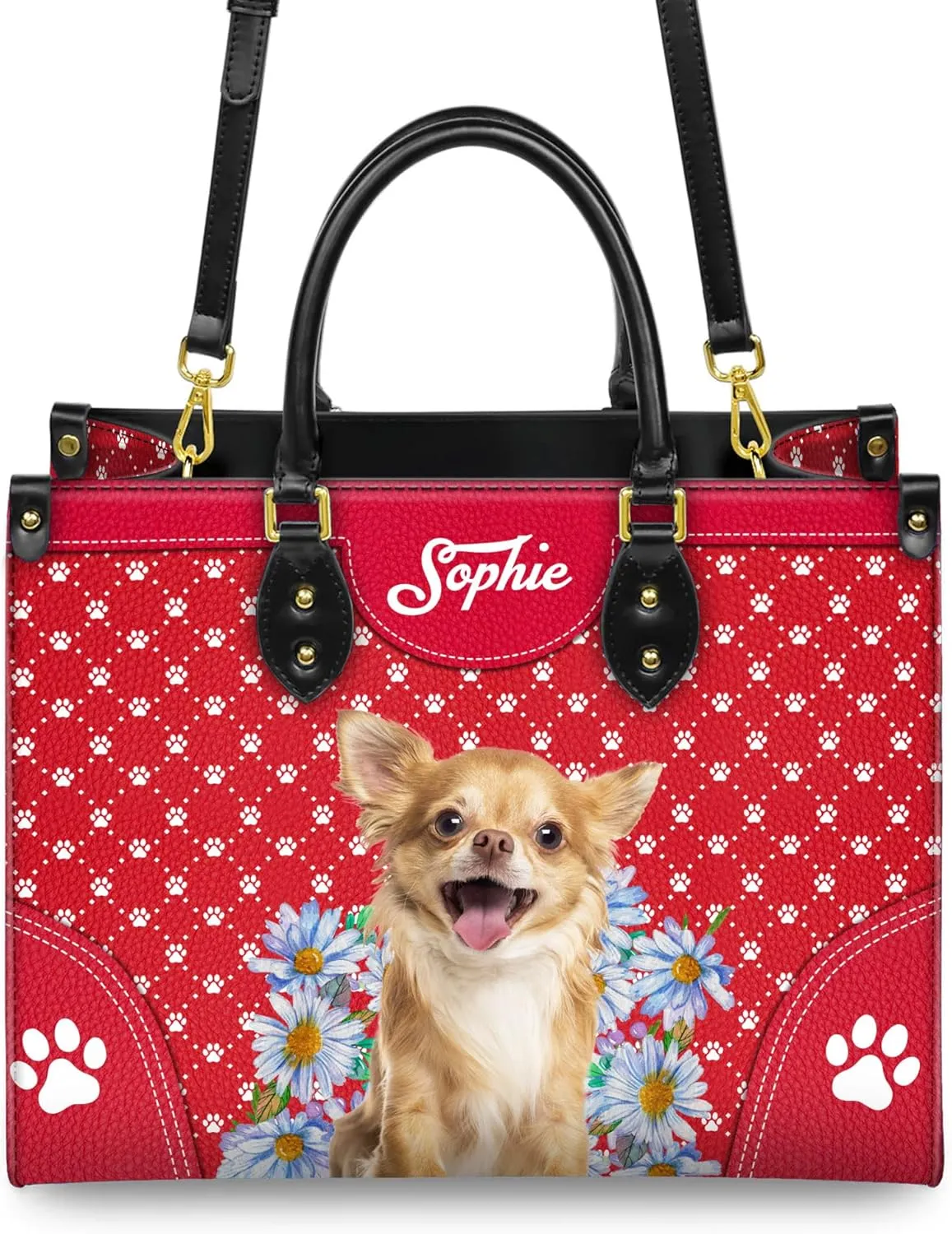 Personalized Chihuahua Dog Handbags, Custom Name Dog Leather Bags, Purses, Shoulder Bag, Gift For Dog Mom Dog Lover