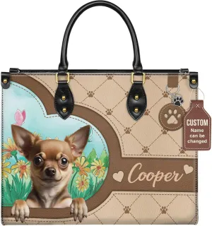 Personalized Chihuahua Dog Handbags, Custom Name Dog Leather Bags, Purses, Shoulder Bag, Gift For Dog Mom Dog Lover